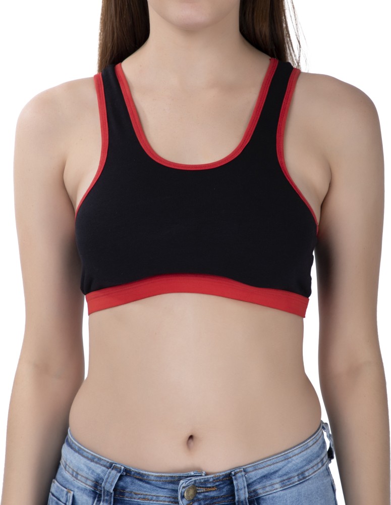FEMULA Stretch Cotton Black Sports Vest Bra for Girls & Women