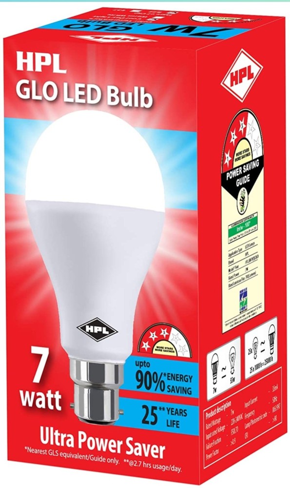 HPL GLO 7 W Standard B22 LED Bulb Price in India Buy HPL GLO 7 W