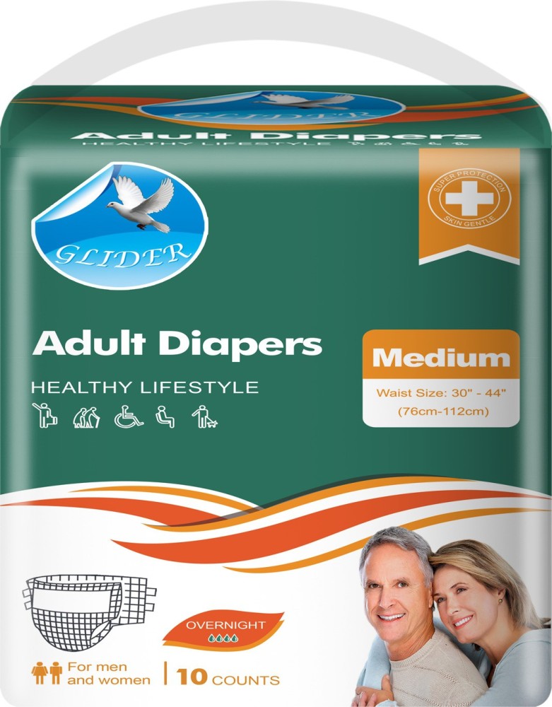 GLIDER Adult Diaper MEDIUM - 30-44 Inch,76-112 cm ( Pack of 1 ( 10