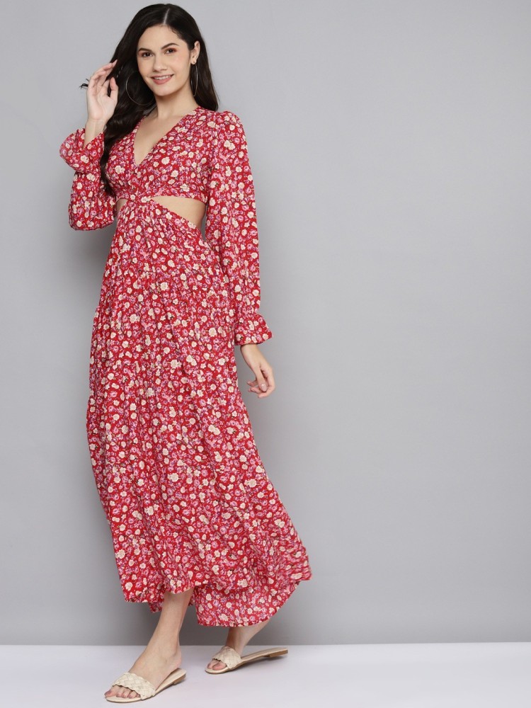 SASSAFRAS Women Maxi Red Dress - Buy SASSAFRAS Women Maxi Red Dress Online  at Best Prices in India