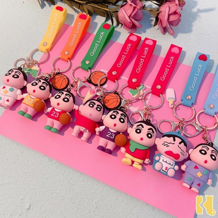 Cute Shinchan 3D Silicon Keychain and Keyring Holder with Bag Charm And Strap For Boys And Girls