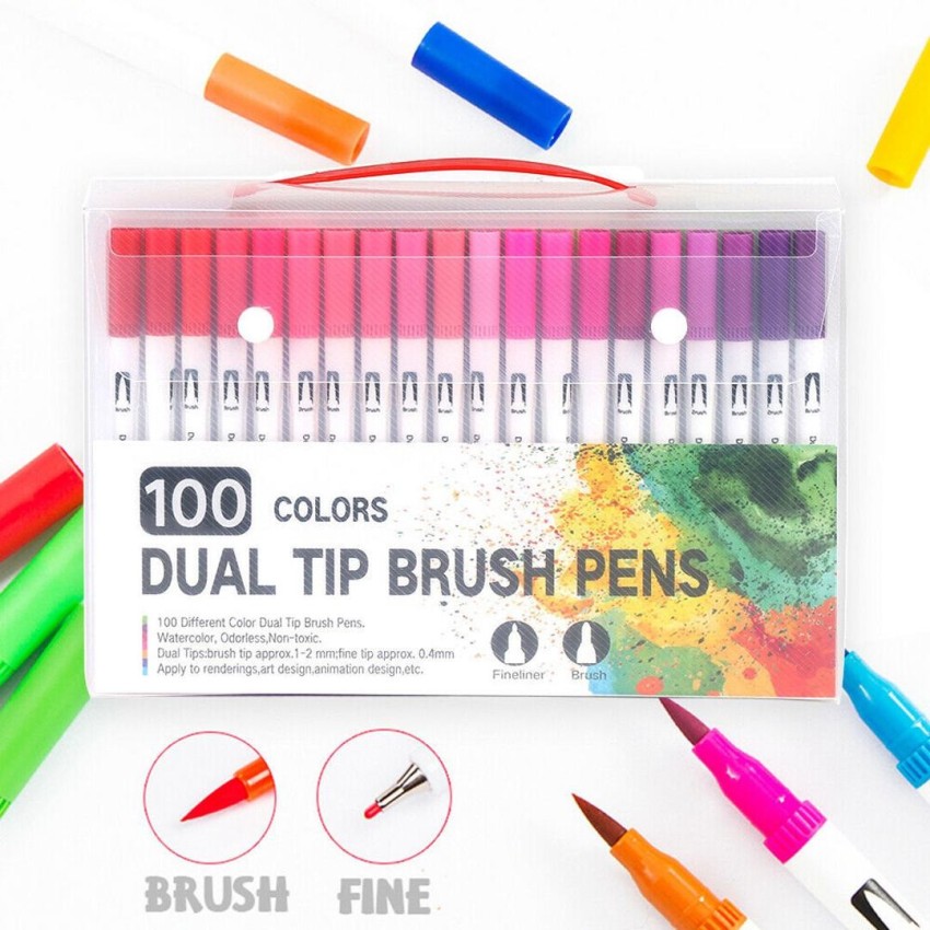 DEZIINE 100 Colors Dual Tip Brush Pens Art Markers 0.4mm  Fine Liners & Brush Tip Markers - Dual Tip Brush Pens