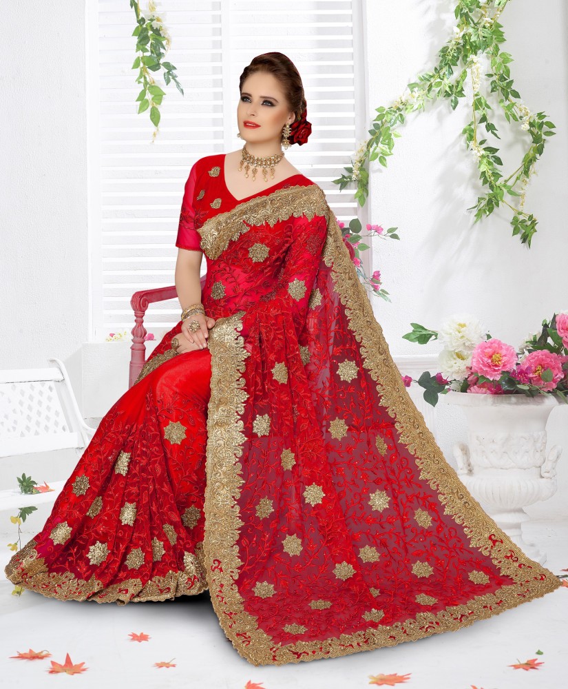 Designer net saree on on sale flipkart