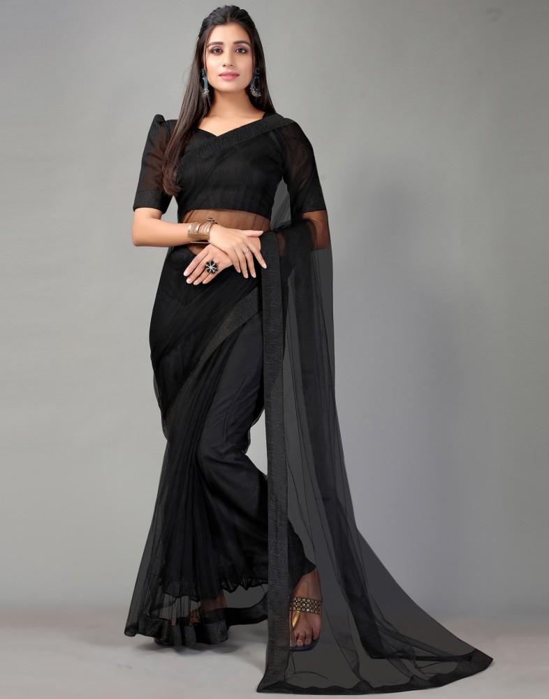 Buy Samah Embellished Solid Plain Bollywood Net Black Sarees Online Best Price In India Flipkart