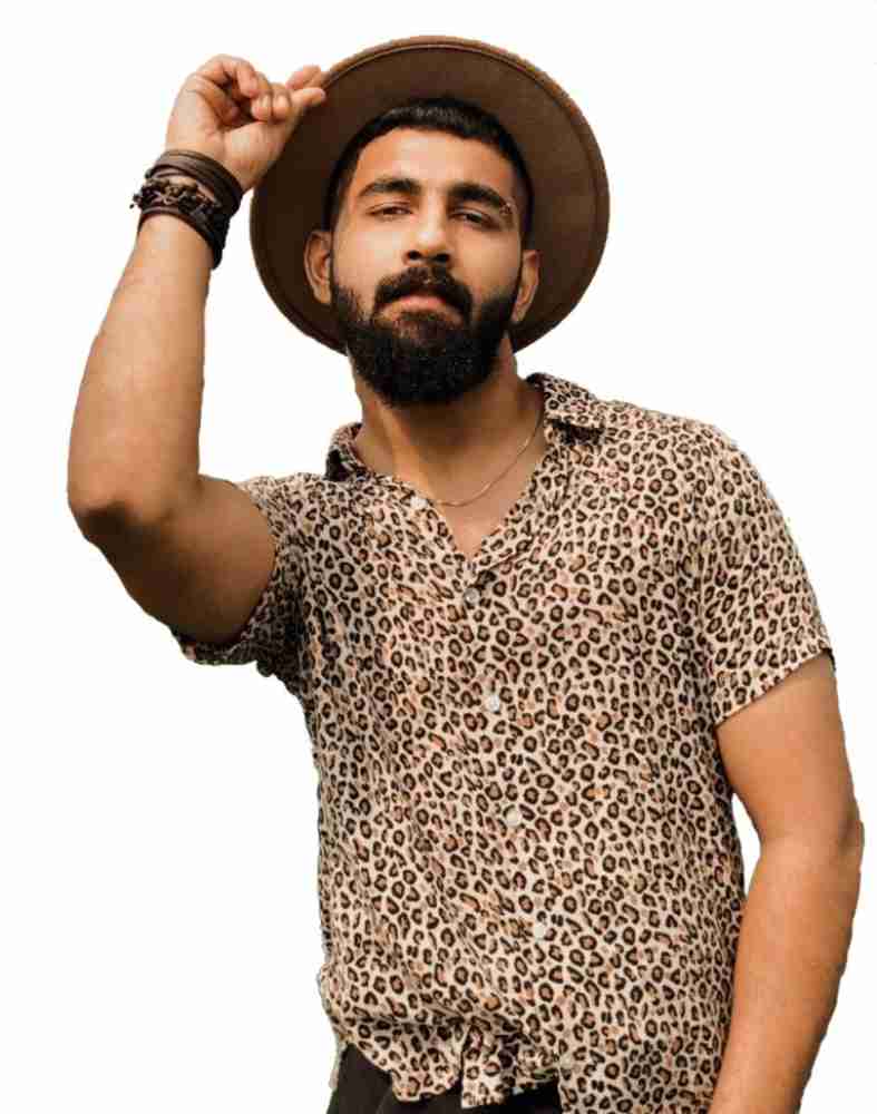 Men Animal Print Slim Fit Shirt with Patch Pocket