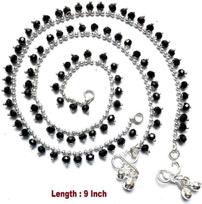 Silver leg chain top with black beads