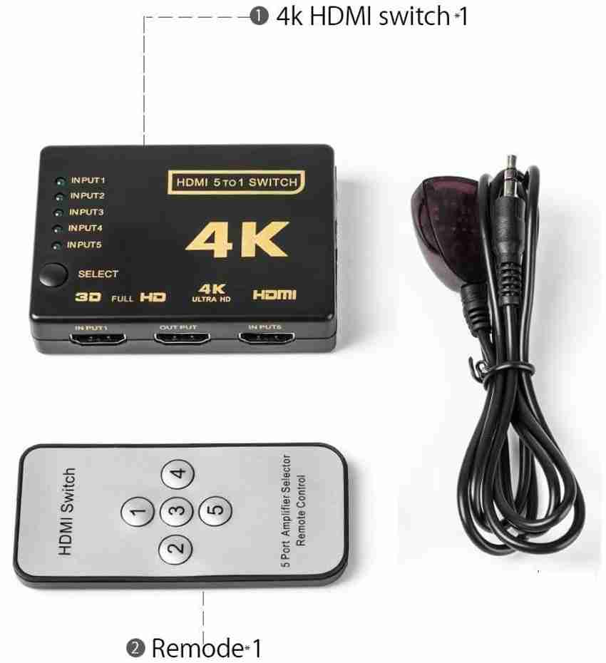 microware TV out Cable 5 Port HDMI Switch Splitter switcher