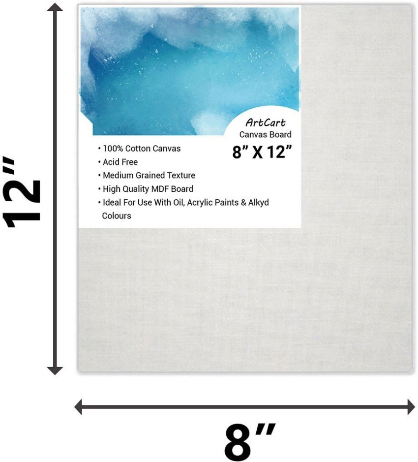 ArtCart™ 6 X 6, 6 X 8, 8 X 10 INCH Cotton Canvas Boards for Painting  Acrylic,Oil Painting Board - Combo Pack of 9 - White Colour