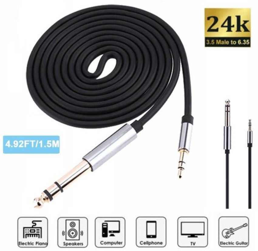 3.5mm to 1/4 inch Cable Stereo Audio Cable Jack Headphone Adapter 1/8 Male  to 1/4 Male for Cellphone Home Theater Device Guitar Laptop 1.5m