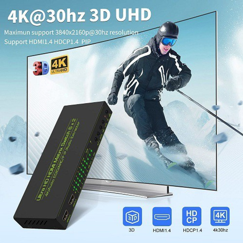 matrixスイッチ 2x6 HDMI 4K pip チェンジャー スプリッター