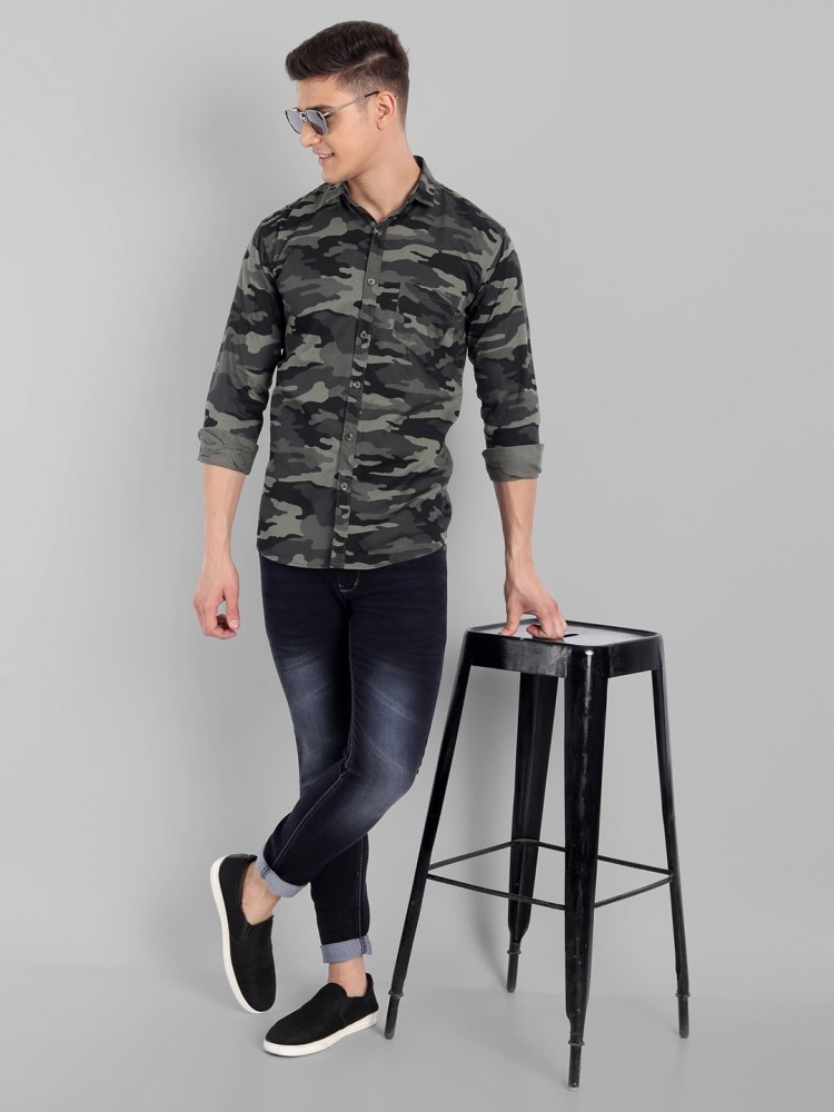 Majestic Man Men Military Camouflage Casual Grey Shirt - Buy Majestic Man  Men Military Camouflage Casual Grey Shirt Online at Best Prices in India
