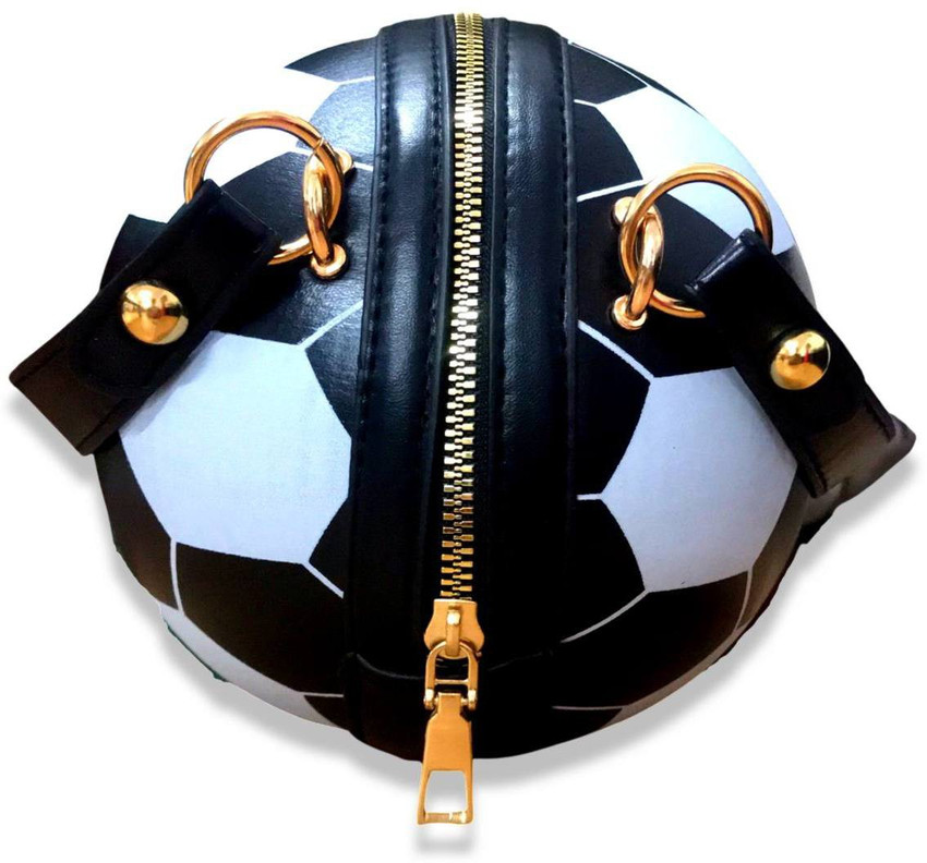 Popchie Black Sling Bag Football Shaped Cross Body Bag Purse PU