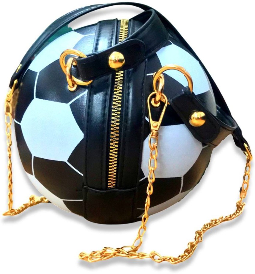 Popchie Black Sling Bag Football Shaped Cross-Body Bag Purse PU