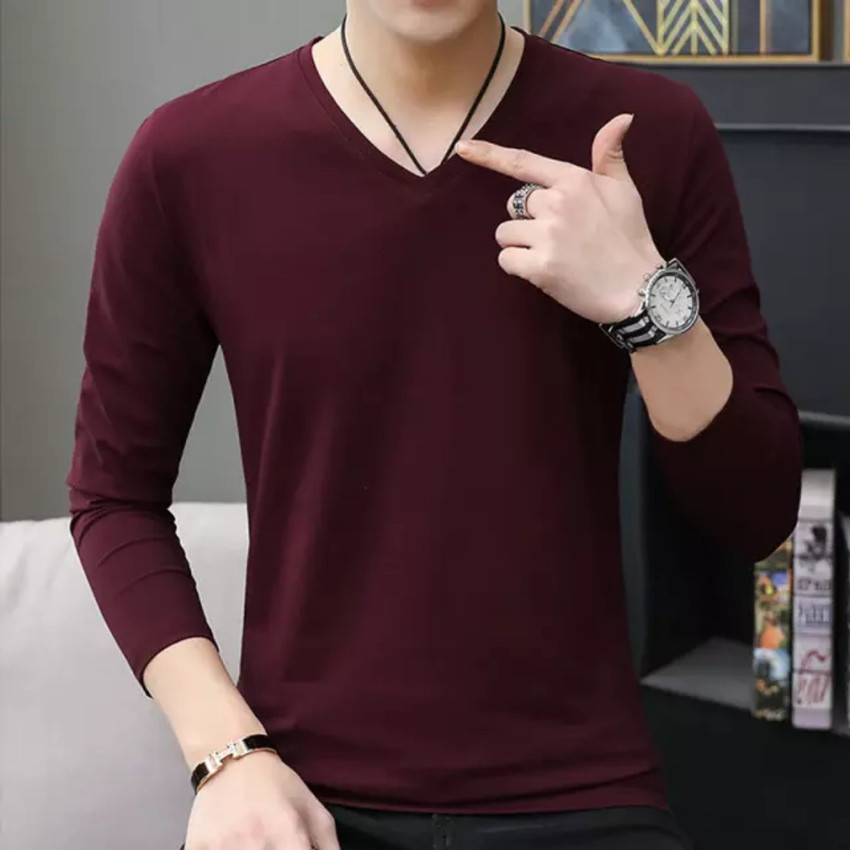 Plain maroon shirt v neck online