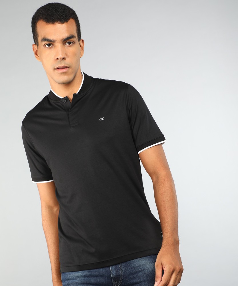 Calvin Klein Jeans Solid Men Mandarin Black T-Shirt - Buy Calvin Klein Jeans Solid Men Mandarin Collar Black T-Shirt Online at Best India | Flipkart.com