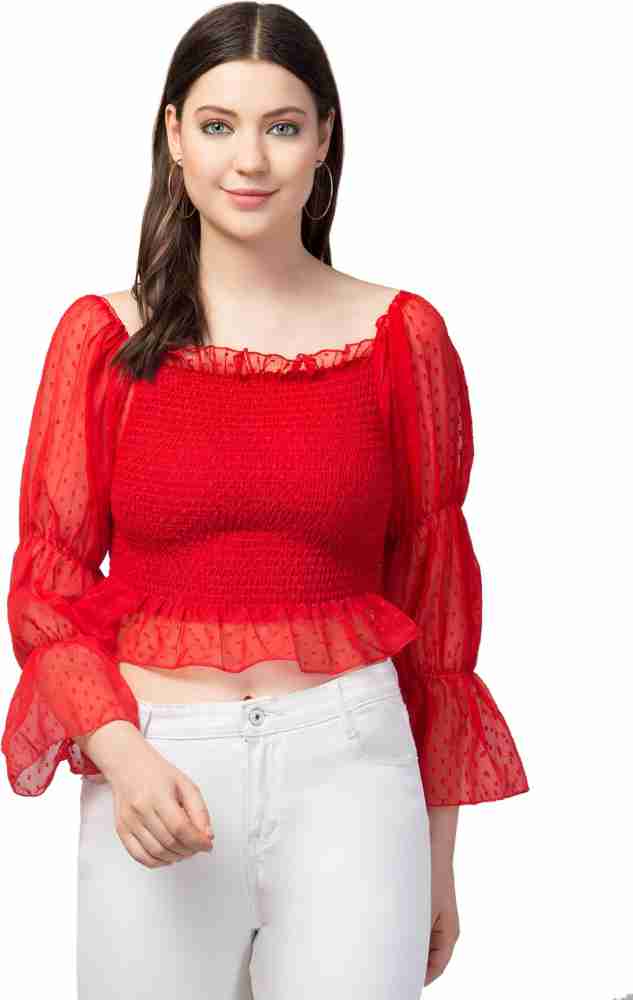 Sidra Enterprises Casual Self Design Women Red Top - Buy Sidra Enterprises  Casual Self Design Women Red Top Online at Best Prices in India