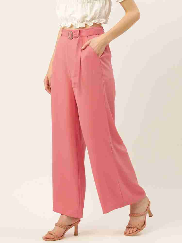 Buy W Pink Solid Rayon Blend Regular Fit Womens Casual Parallel Pants