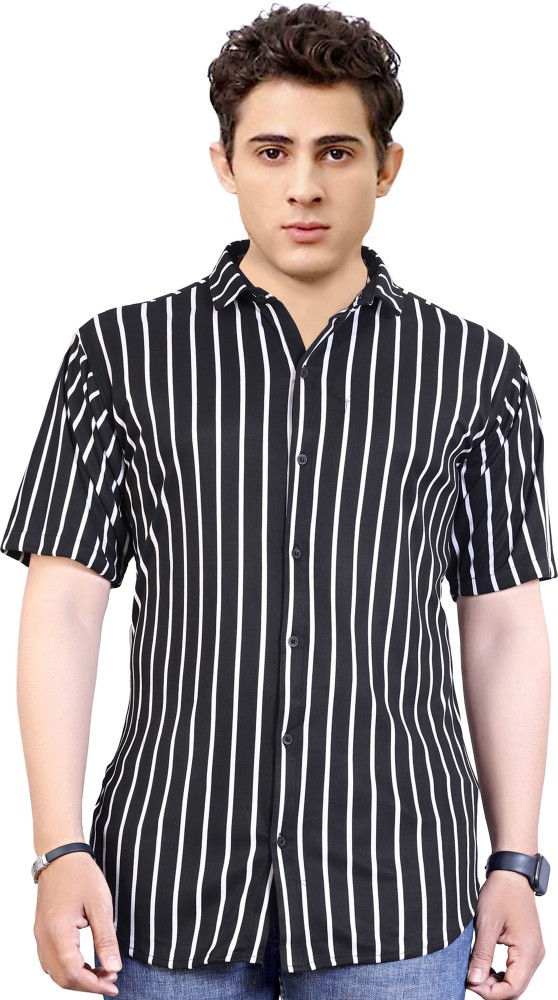 Lycra Stripes Mens Black And White Striped Shirt, Half Sleeves