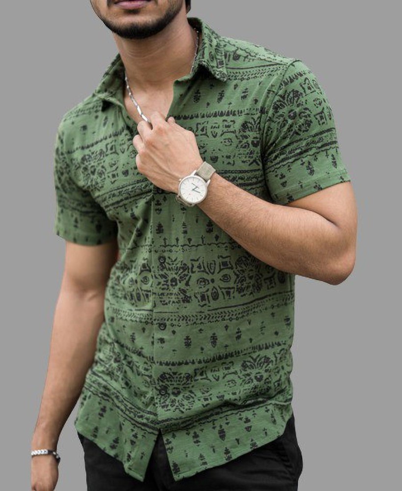 JP TRENDS Men Printed Party Green Shirt