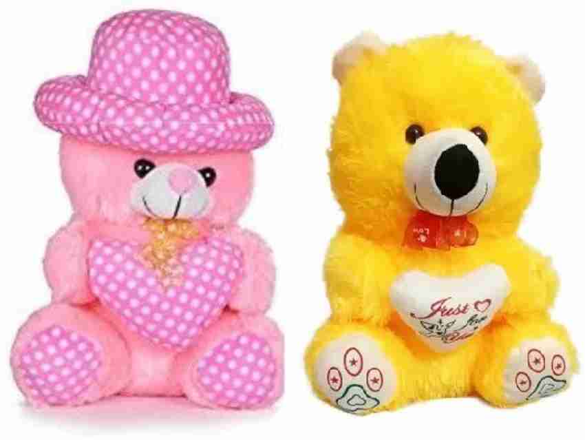 Pink and yellow teddy bear sale