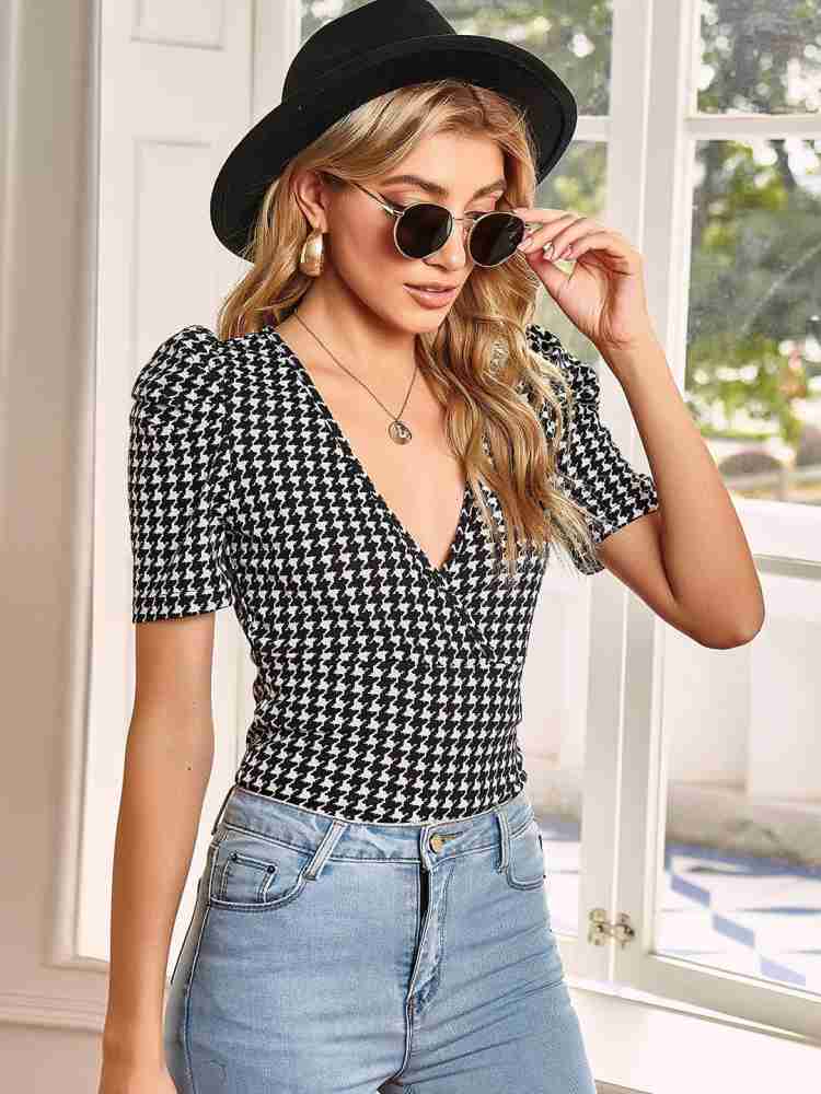 Urbanic Casual Checkered Women Black Top - Buy Urbanic Casual Checkered Women  Black Top Online at Best Prices in India