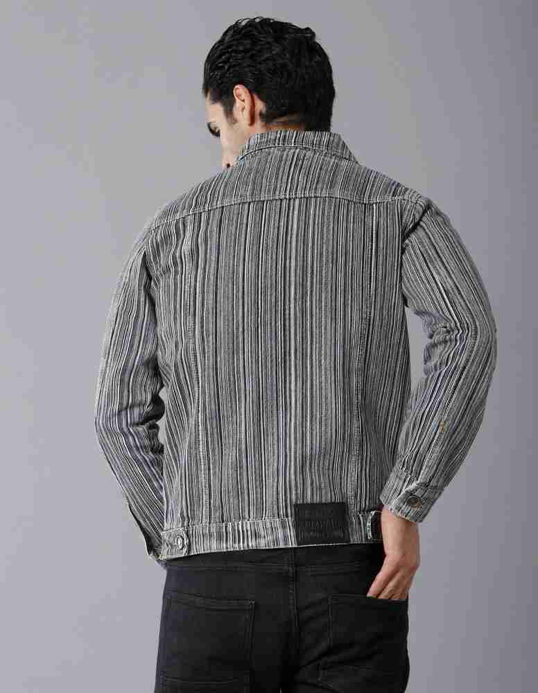 Mens striped denim jacket sales