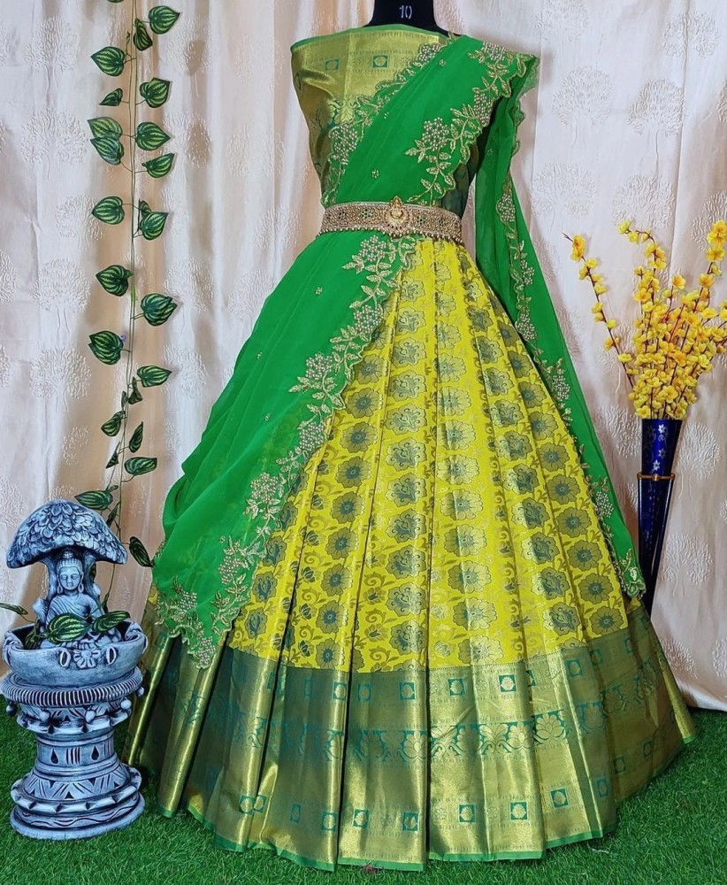 Buy Embellished, Self Design Semi Stitched Lehenga Choli (Green
