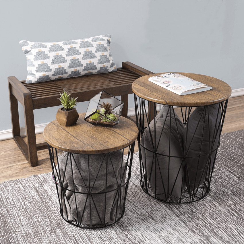 Wire basket coffee table clearance with wood top