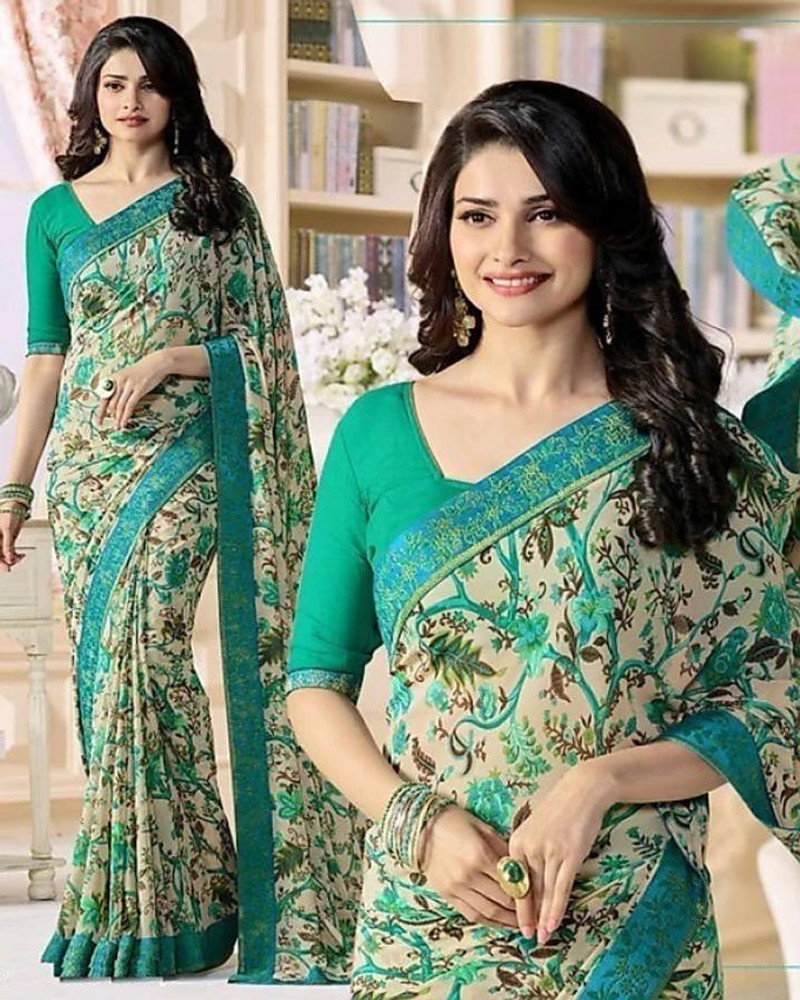 Buy Queenswear Creation Printed Color Block Floral Print Solid Plain Bollywood Georgette Chiffon Multicolor Sarees Online Best Price In India Flipkart