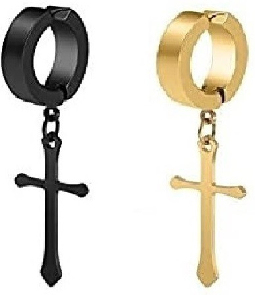 ZUKHRUF Unisex 2 Pcs Non pierced Hoop Jesus Cross Metal Clip on Earring