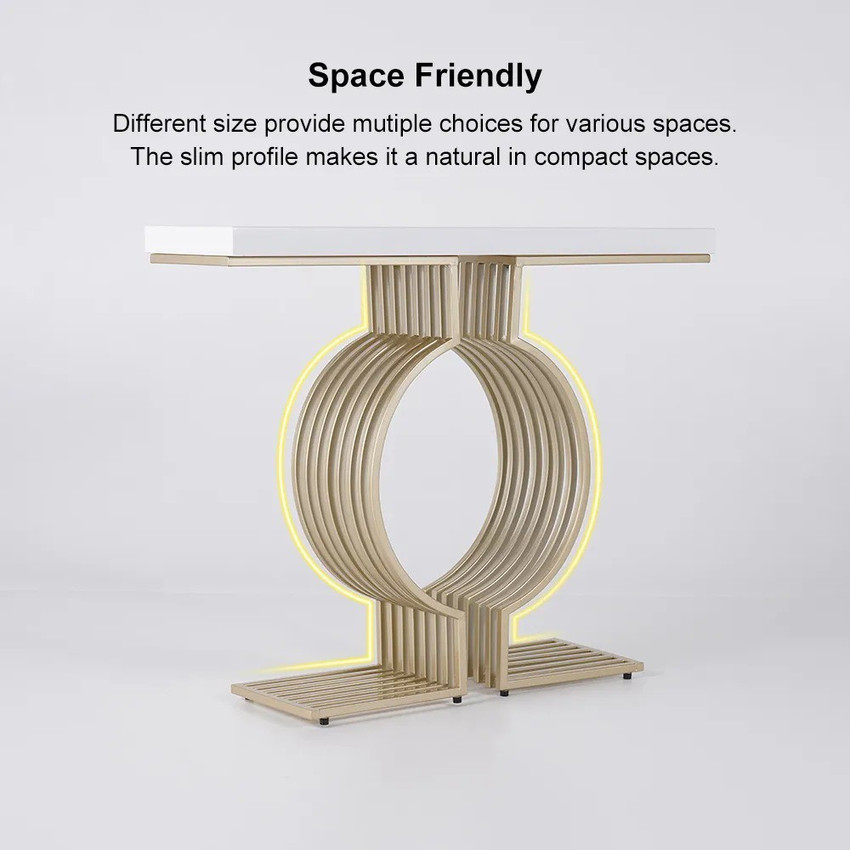 39.4 Modern Narrow Console Table with Geometric Metal Base White Entryway Table