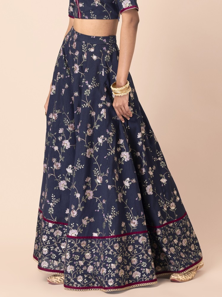 Navy blue clearance long floral skirt