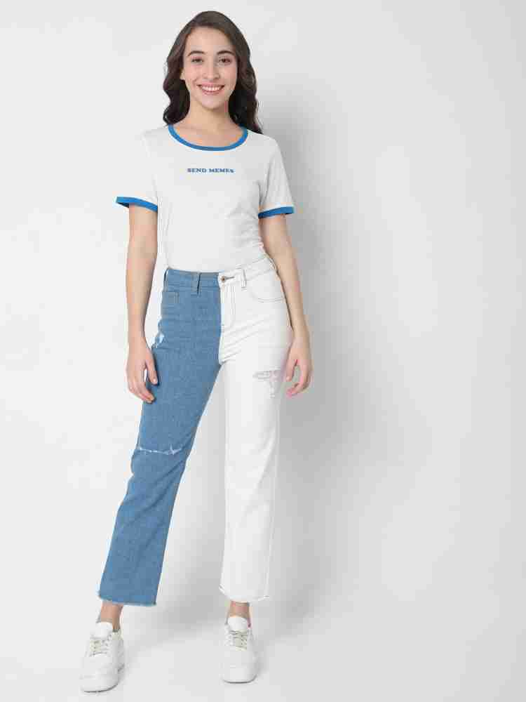 Half blue best sale half white jeans