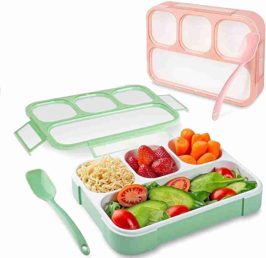 1pc Grid Lunch Box With Lid, 4 Compartments School Bento Box With