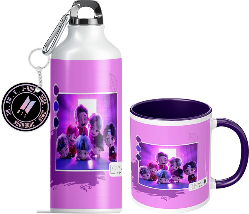 NH10 DESIGNS BTS Sipper Water Bottle Cup Keychain Combo Set For