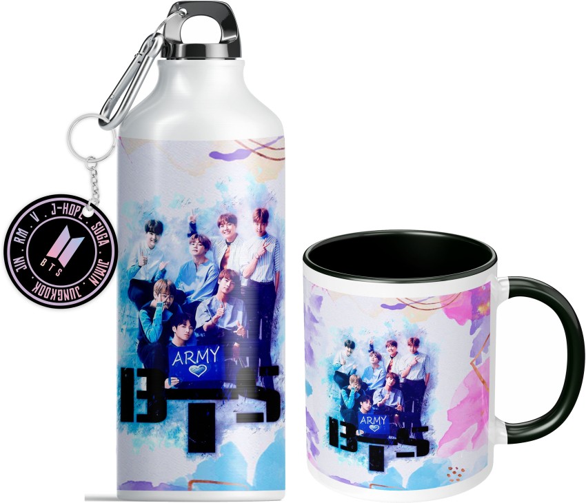 NH10 DESIGNS BTS Sipper Water Bottle Cup Keychain Combo Set For