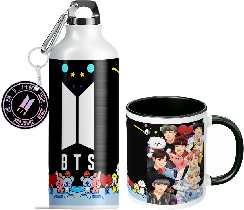 NH10 DESIGNS BTS Sipper Water Bottle Cup Keychain Combo Set For