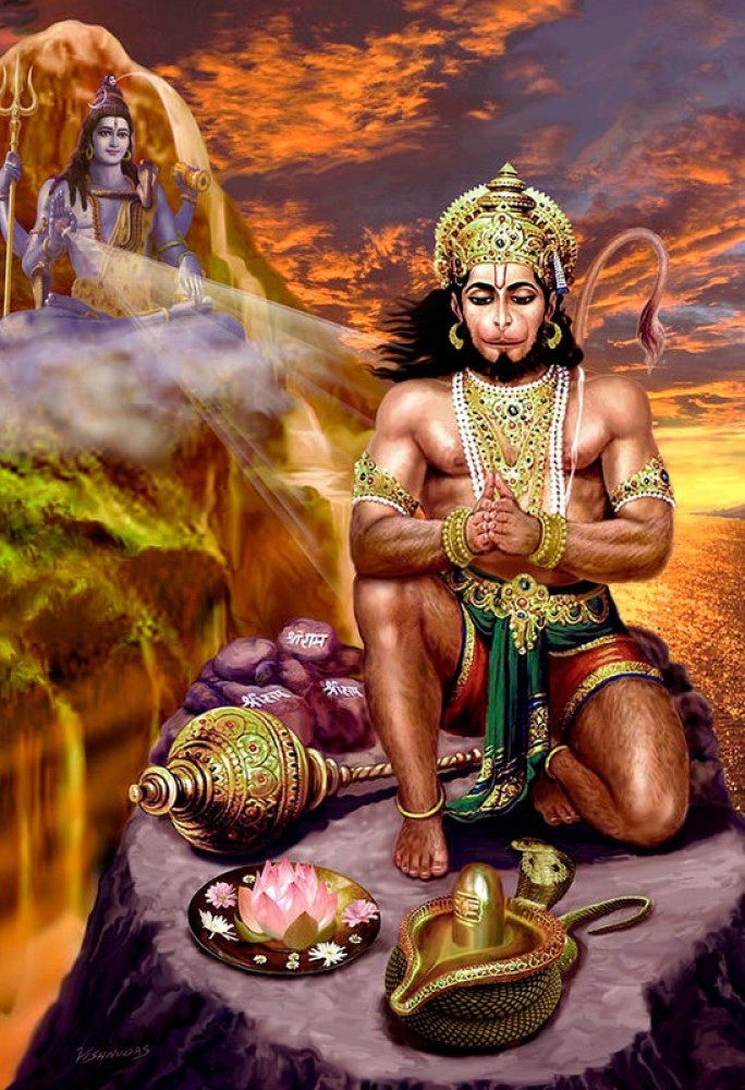 Poster Shiva With Hanuman Digital Painting sl981 Wall Poster 13x19  Inches Multicolor Fine Art Print  Religious posters in India  Buy art  film design movie music nature and educational paintingswallpapers at