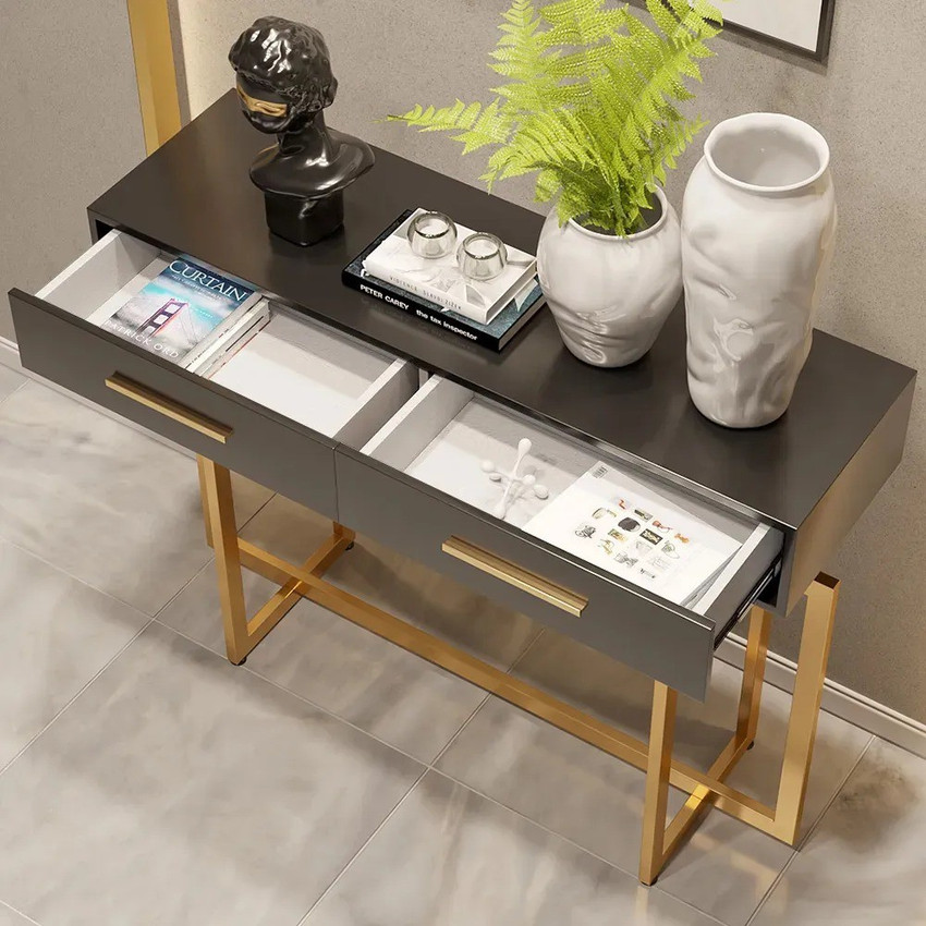 NG Decor 40 Modern Black Console Table with Storage Drawers and Metal Legs in Gold Metal Console Table Price in India Buy NG Decor 40 Modern Black Console Table with Storage