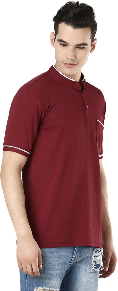 LOKOLIKE Solid Men Mandarin Collar Red T Shirt Buy LOKOLIKE