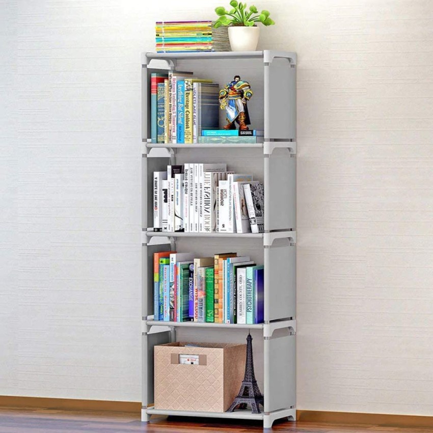 School Specialty Folding Metal Library Book Stand 4-Tier Shelves Blu