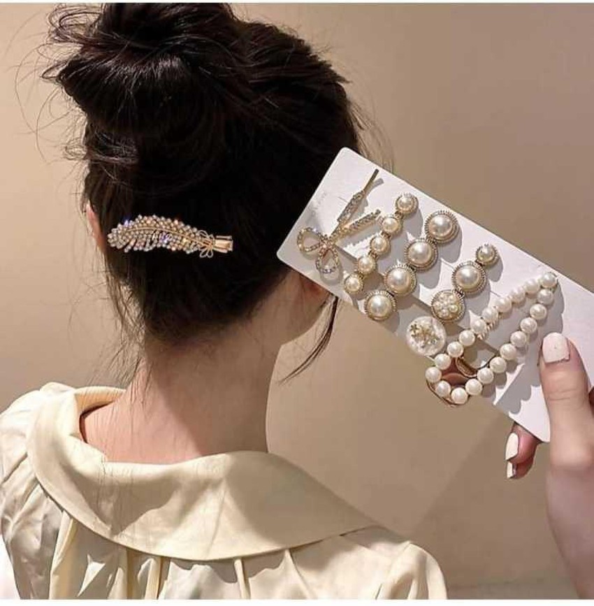 Pearls hanging strands Hair Clip with beige flower motif – Soyara Ethnics  Studio