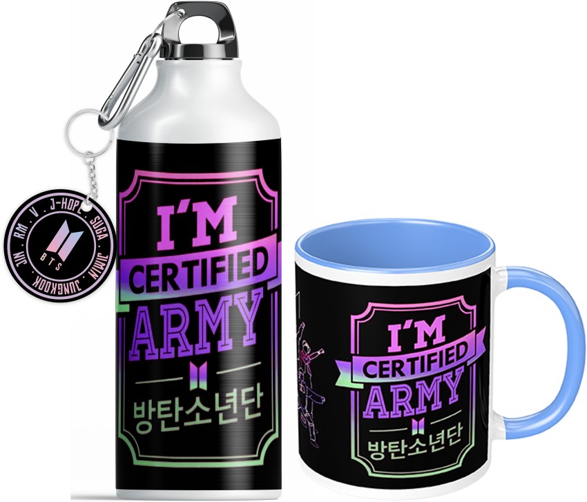 NH10 DESIGNS BTS Sipper Water Bottle Cup Keychain Combo Set For