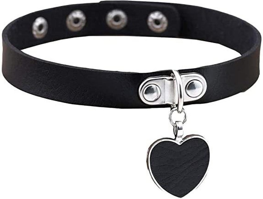 Women's Girls Double-layer PU Leather Heart Adjustable Choker Collar  Necklace