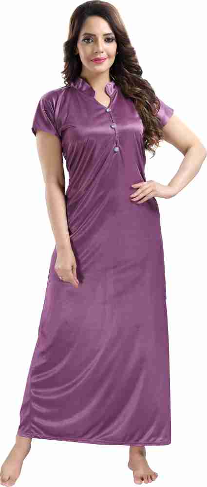 Buy BAILEY SELLS Women Purple Printed Satin Nighty