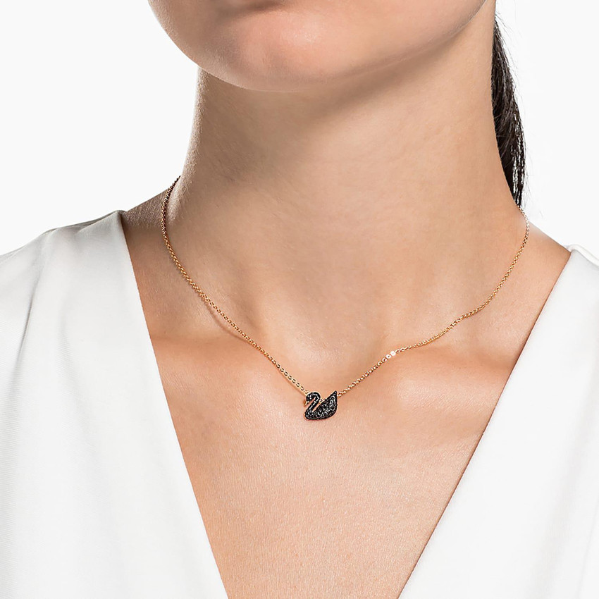 ISHANGEL Black duck pendant with rose gold chain for womens and