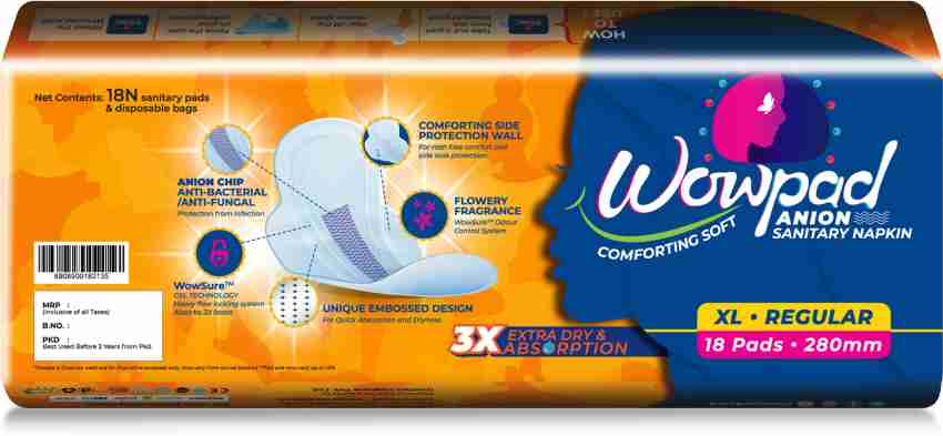Wowpad Regular Comforting Soft Sanitary XL 72 Pads 280 MM, 18 Pads