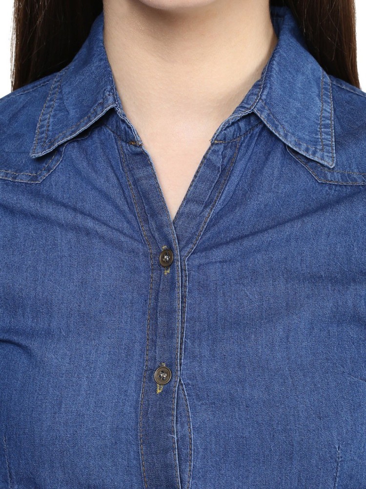 ARAENTERPRISES Women Washed Party Dark Blue Shirt - Buy