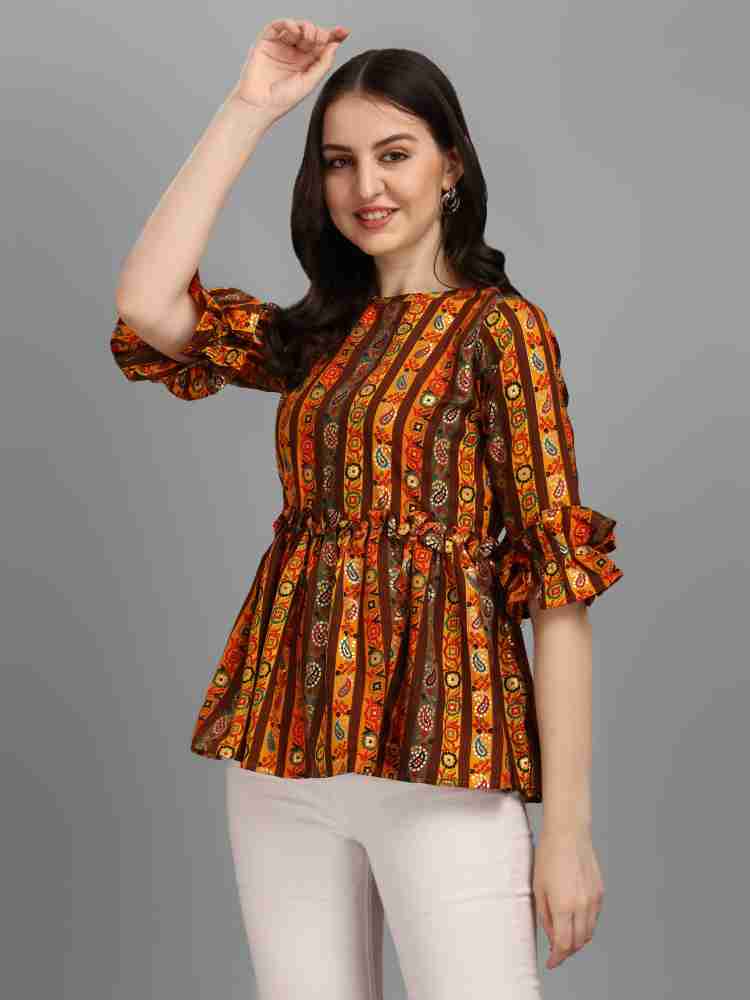 Buy RIEKA Casual Printed Women Yellow Top Online at Best Prices