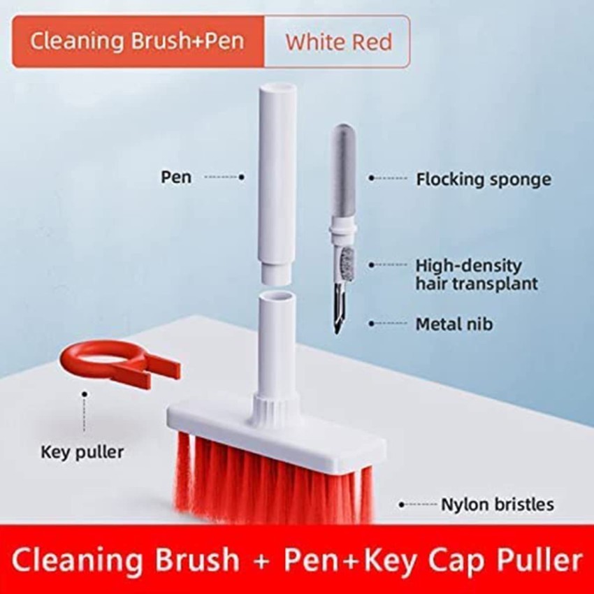 5-in-1 Keyboard Cleaning Brush Computer Earphone Cleaning Tools Keyboard Cleaner Keycap Puller Kit for PC AirPods Pro 1 2 - Red